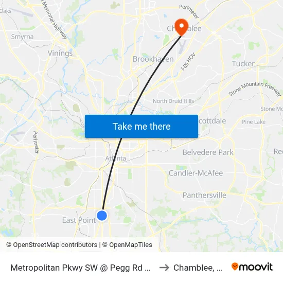 Metropolitan Pkwy SW @ Pegg Rd SW to Chamblee, GA map