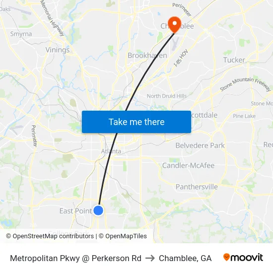 Metropolitan Pkwy @ Perkerson Rd to Chamblee, GA map