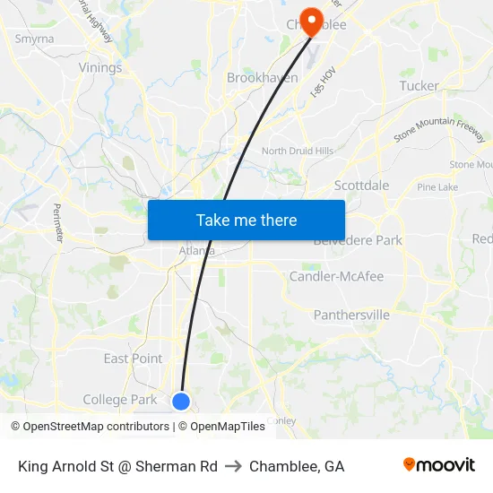 King Arnold St @ Sherman Rd to Chamblee, GA map