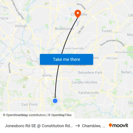 Jonesboro Rd SE @ Constitution Rd SE to Chamblee, GA map
