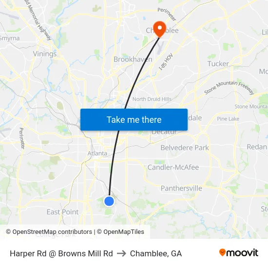 Harper Rd @ Browns Mill Rd to Chamblee, GA map