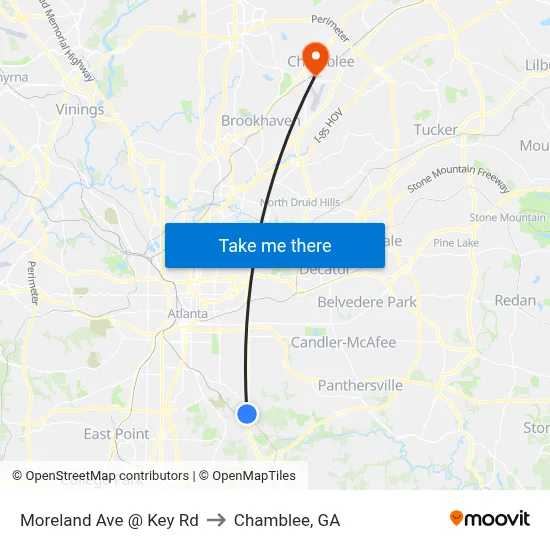 Moreland Ave @ Key Rd to Chamblee, GA map
