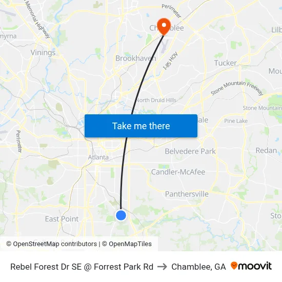 Rebel Forest Dr SE @ Forrest Park Rd to Chamblee, GA map
