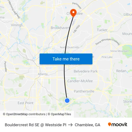 Bouldercrest Rd SE @ Westside Pl to Chamblee, GA map