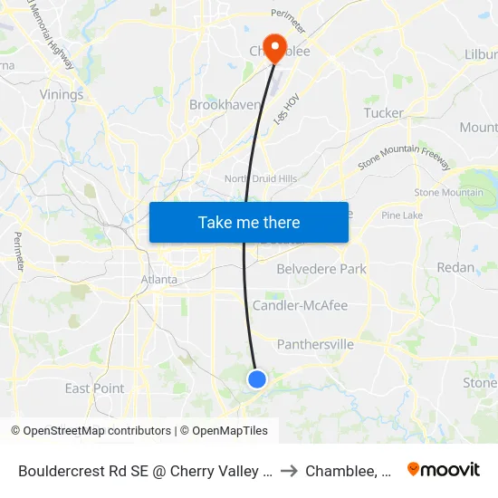 Bouldercrest Rd SE @ Cherry Valley Dr to Chamblee, GA map