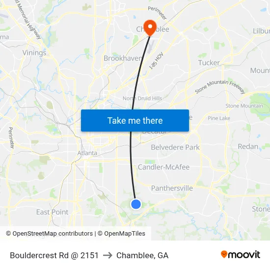 Bouldercrest Rd @ 2151 to Chamblee, GA map