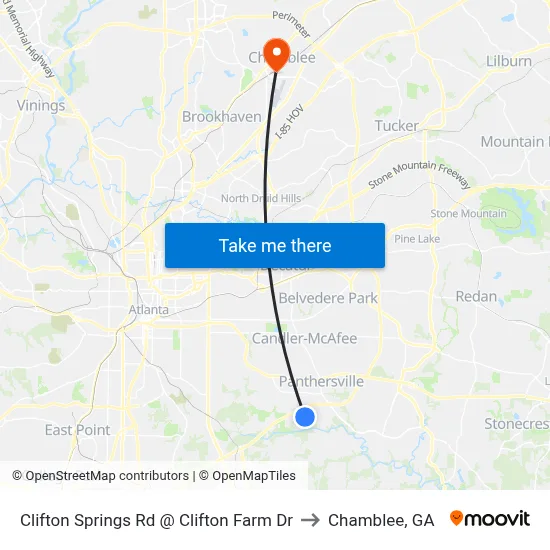 Clifton Springs Rd @ Clifton Farm Dr to Chamblee, GA map
