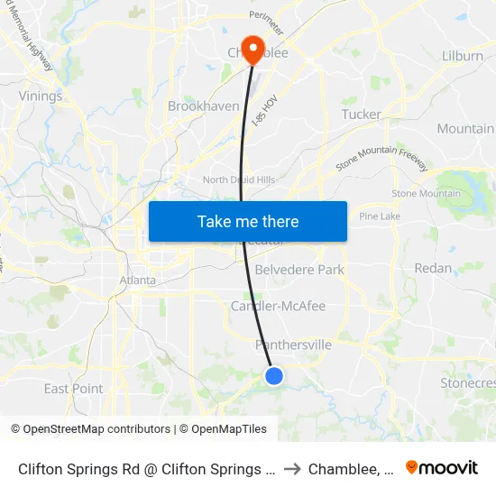 Clifton Springs Rd @ Clifton Springs Mnr to Chamblee, GA map