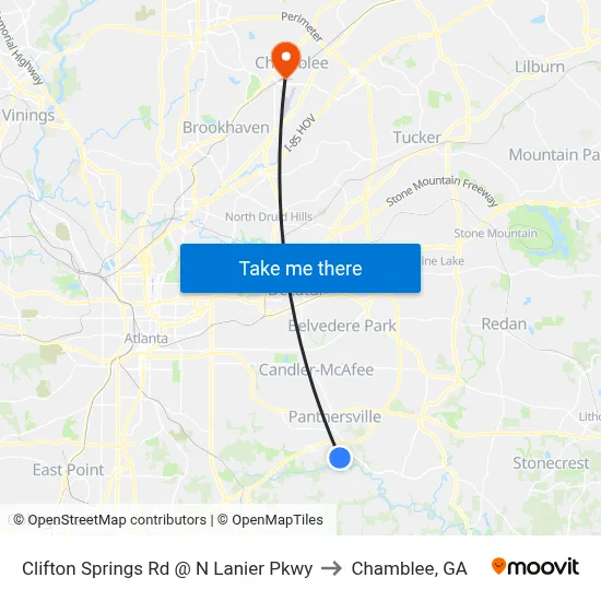 Clifton Springs Rd @ N Lanier Pkwy to Chamblee, GA map