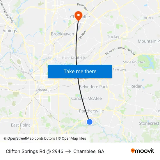 Clifton Springs Rd @ 2946 to Chamblee, GA map