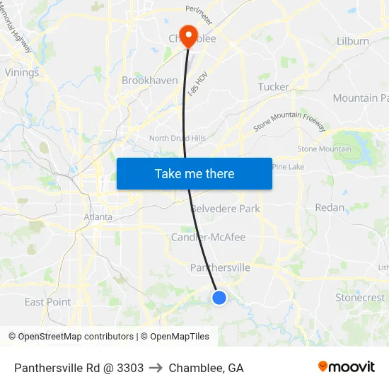 Panthersville Rd @ 3303 to Chamblee, GA map