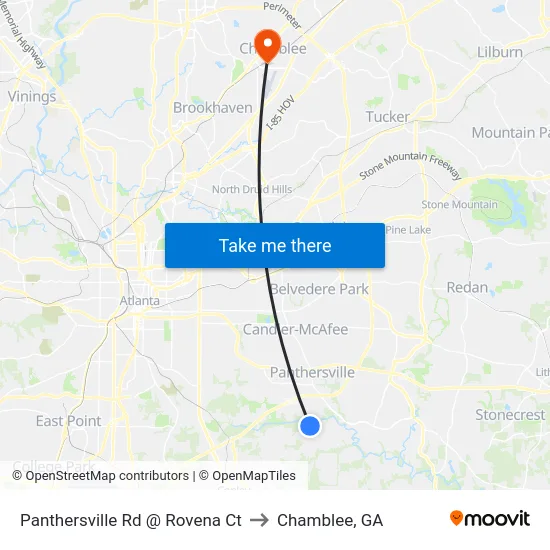 Panthersville Rd @ Rovena Ct to Chamblee, GA map