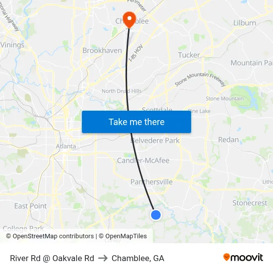 River Rd @ Oakvale Rd to Chamblee, GA map