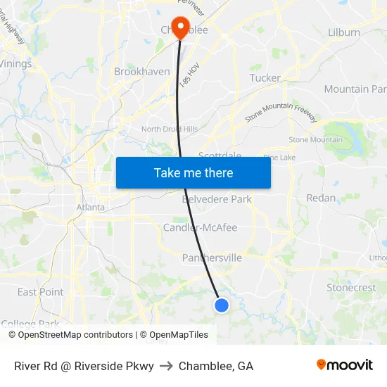 River Rd @ Riverside Pkwy to Chamblee, GA map