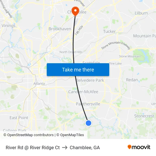 River Rd @ River Ridge Ct to Chamblee, GA map
