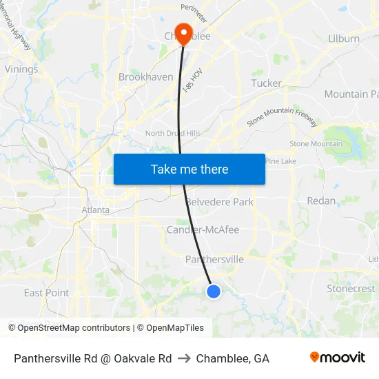 Panthersville Rd @ Oakvale Rd to Chamblee, GA map