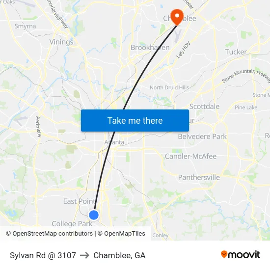 Sylvan Rd @ 3107 to Chamblee, GA map