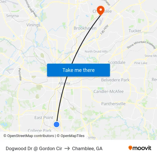 Dogwood Dr @ Gordon Cir to Chamblee, GA map