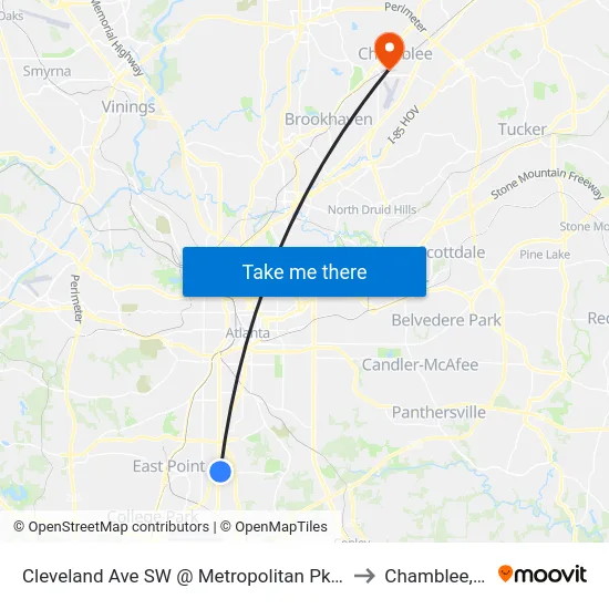 Cleveland Ave SW @ Metropolitan Pkwy SW to Chamblee, GA map