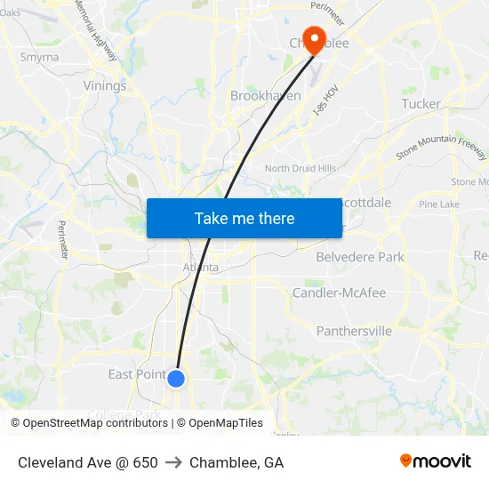 Cleveland Ave @ 650 to Chamblee, GA map