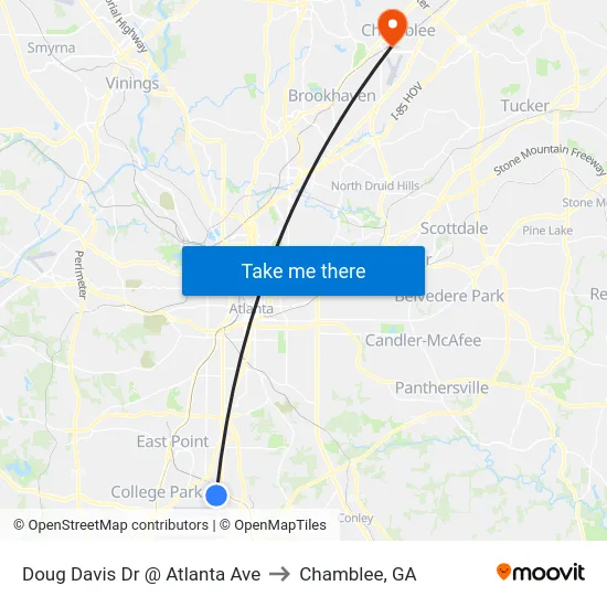 Doug Davis Dr @ Atlanta Ave to Chamblee, GA map