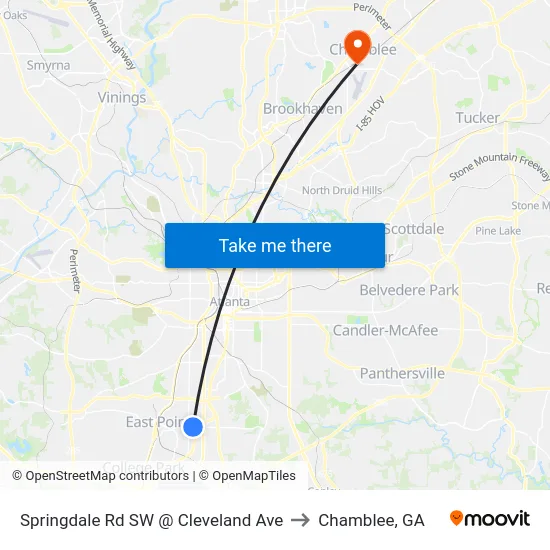 Springdale Rd SW @ Cleveland Ave to Chamblee, GA map