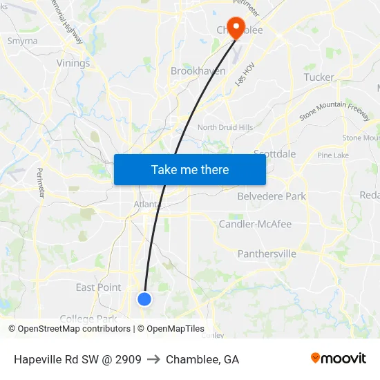Hapeville Rd SW @ 2909 to Chamblee, GA map