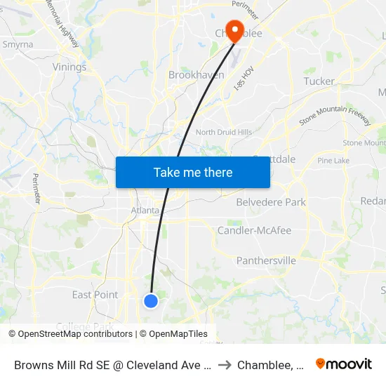 Browns Mill Rd SE @ Cleveland Ave SE to Chamblee, GA map