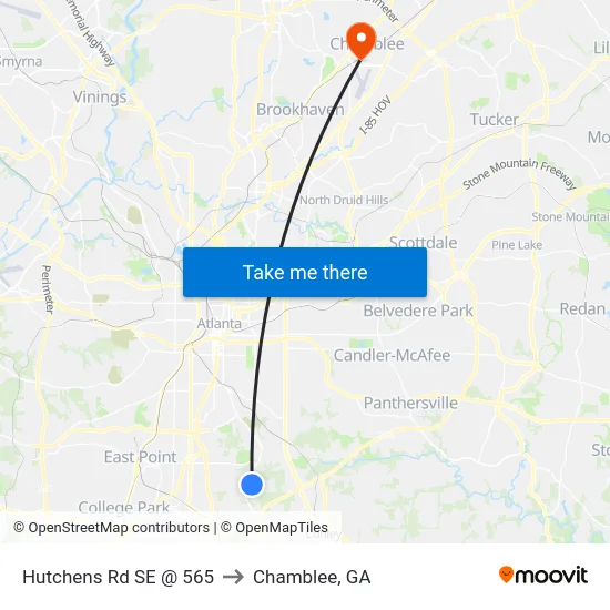 Hutchens Rd SE @ 565 to Chamblee, GA map