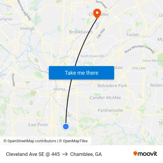 Cleveland Ave SE @ 445 to Chamblee, GA map