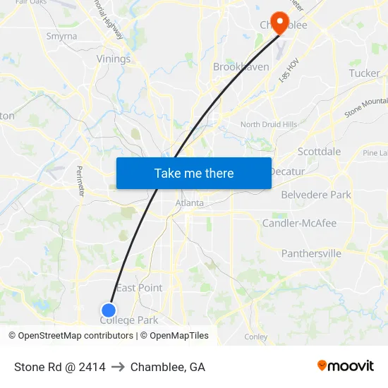 Stone Rd @ 2414 to Chamblee, GA map