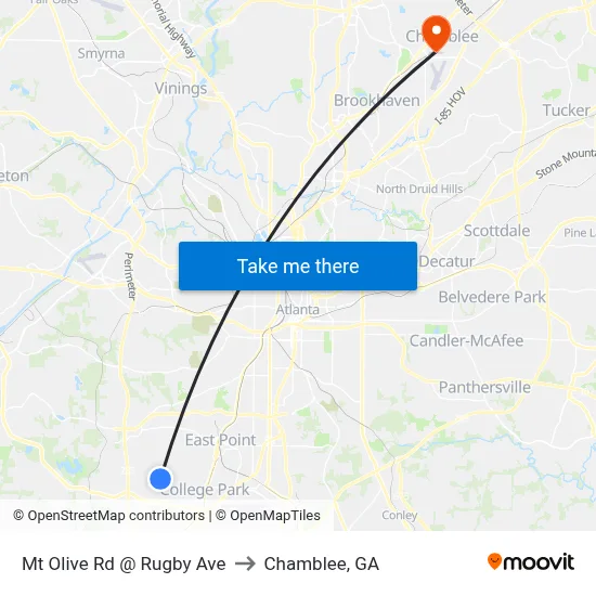 Mt Olive Rd @ Rugby Ave to Chamblee, GA map