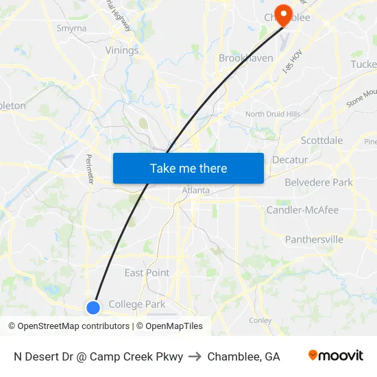 N Desert Dr @ Camp Creek Pkwy to Chamblee, GA map