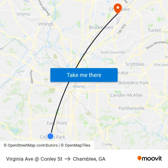 Virginia Ave @ Conley St to Chamblee, GA map
