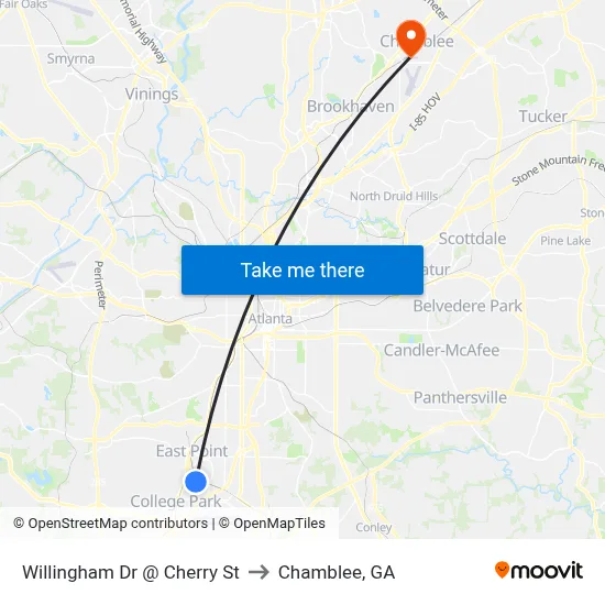 Willingham Dr @ Cherry St to Chamblee, GA map