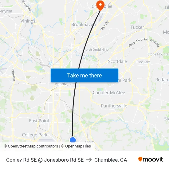 Conley Rd SE @ Jonesboro Rd SE to Chamblee, GA map