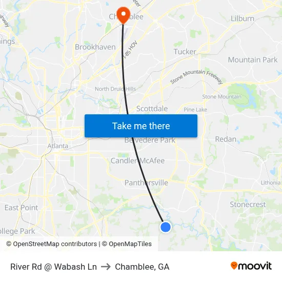 River Rd @ Wabash Ln to Chamblee, GA map