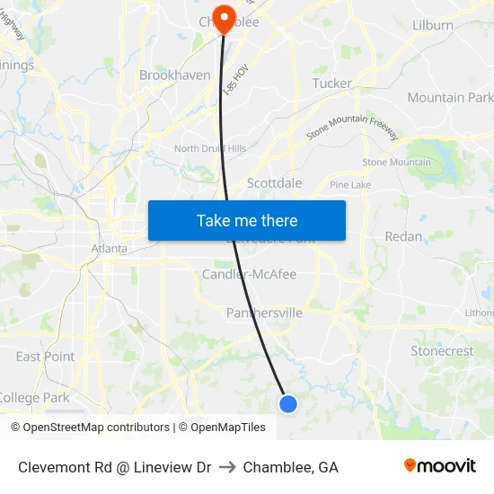 Clevemont Rd @ Lineview Dr to Chamblee, GA map