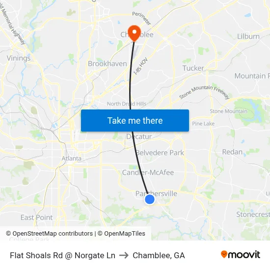 Flat Shoals Rd @ Norgate Ln to Chamblee, GA map