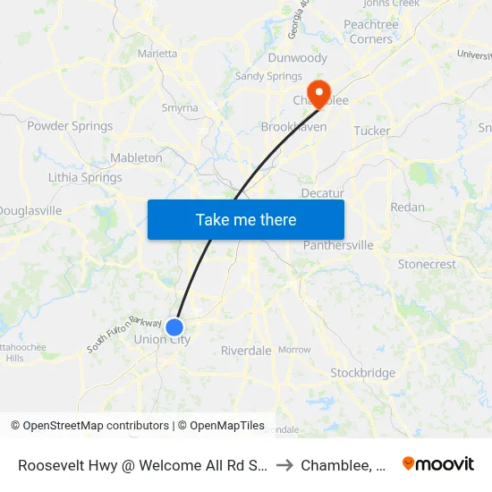 Roosevelt Hwy @ Welcome All Rd SW to Chamblee, GA map