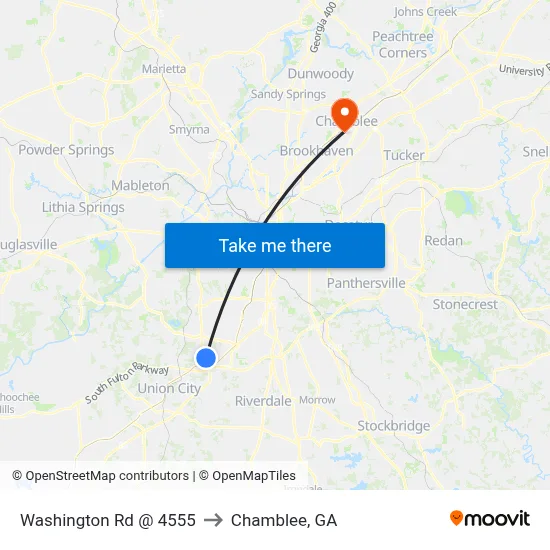 Washington Rd @ 4555 to Chamblee, GA map