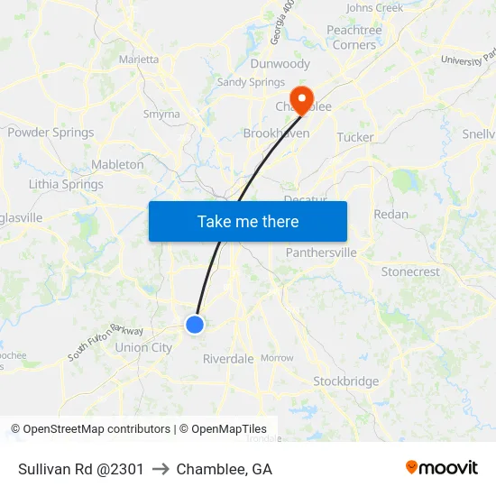 Sullivan Rd @2301 to Chamblee, GA map