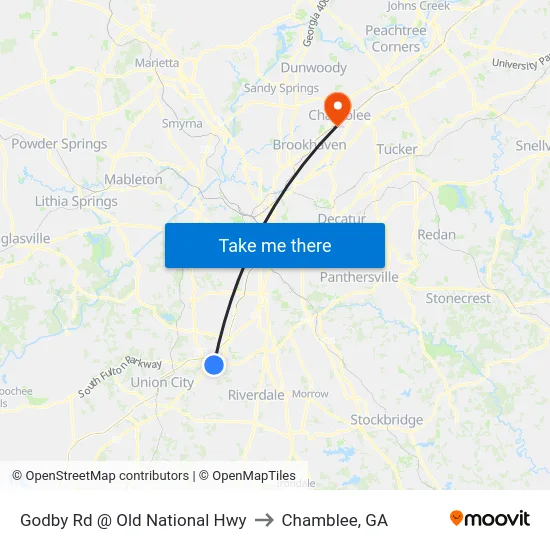 Godby Rd @ Old National Hwy to Chamblee, GA map