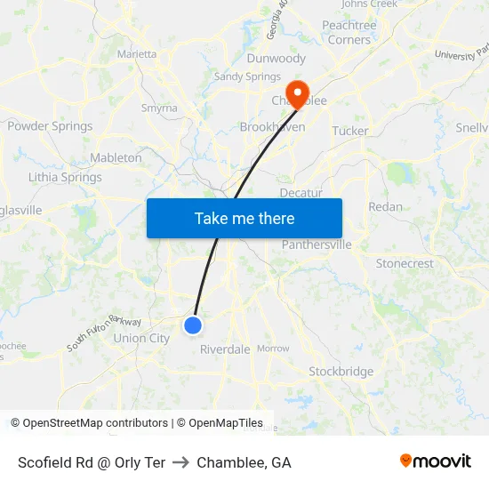 Scofield Rd @ Orly Ter to Chamblee, GA map