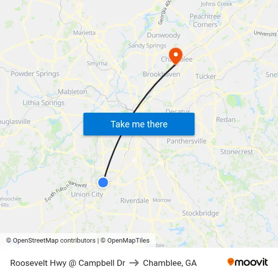 Roosevelt Hwy @ Campbell Dr to Chamblee, GA map