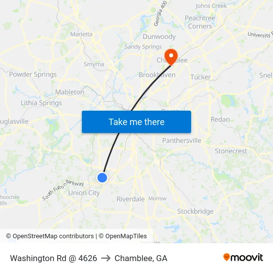 Washington Rd @ 4626 to Chamblee, GA map