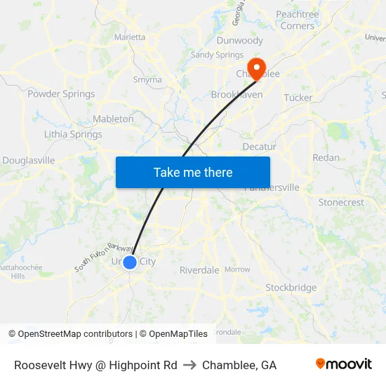 Roosevelt Hwy @ Highpoint Rd to Chamblee, GA map