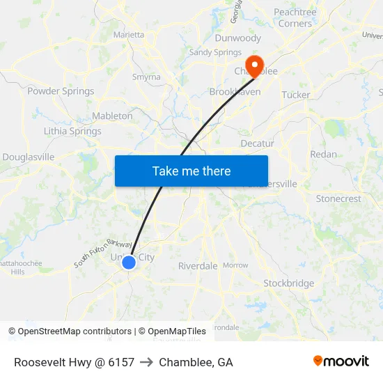 Roosevelt Hwy @ 6157 to Chamblee, GA map