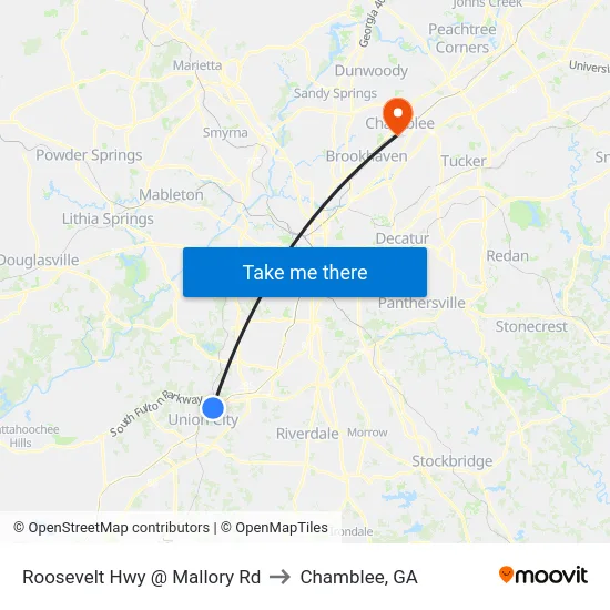 Roosevelt Hwy @ Mallory Rd to Chamblee, GA map
