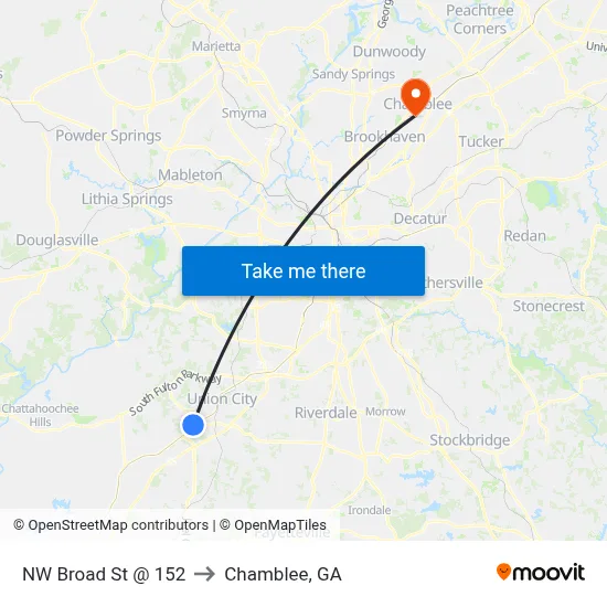 NW Broad St @ 152 to Chamblee, GA map